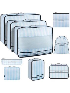 9 Set Packing Cubes Travel Organizer Carry On Luggage Bag Blue Shoe Laundry